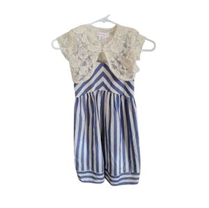 Bonnie Jean Blue White Striped Strappy Romper With Lace Shawl Size 6x Girls